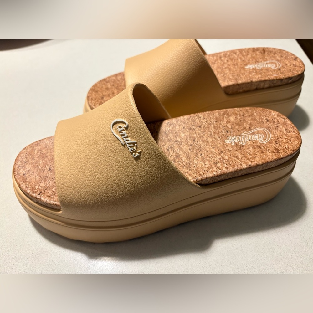 RESTOCKED —-  Size 9 only now avail. Candies Women's Tan Rubber Slide Sandals